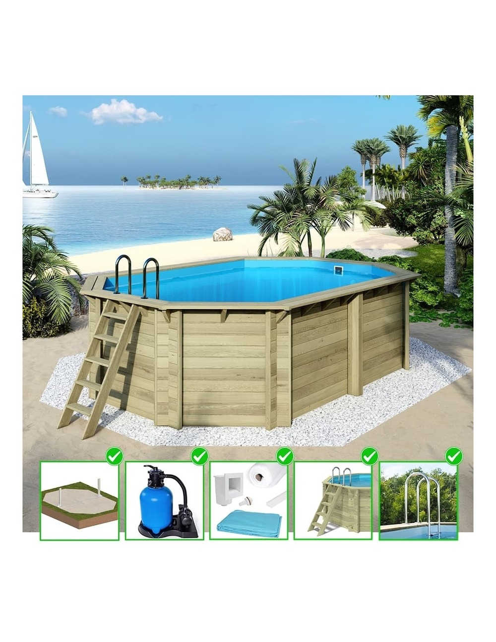 Piscine en bois nemo 5,79x3,49 - h.1,45 m cadre en métal, sans dalle béton - bas7304ospu - altanka