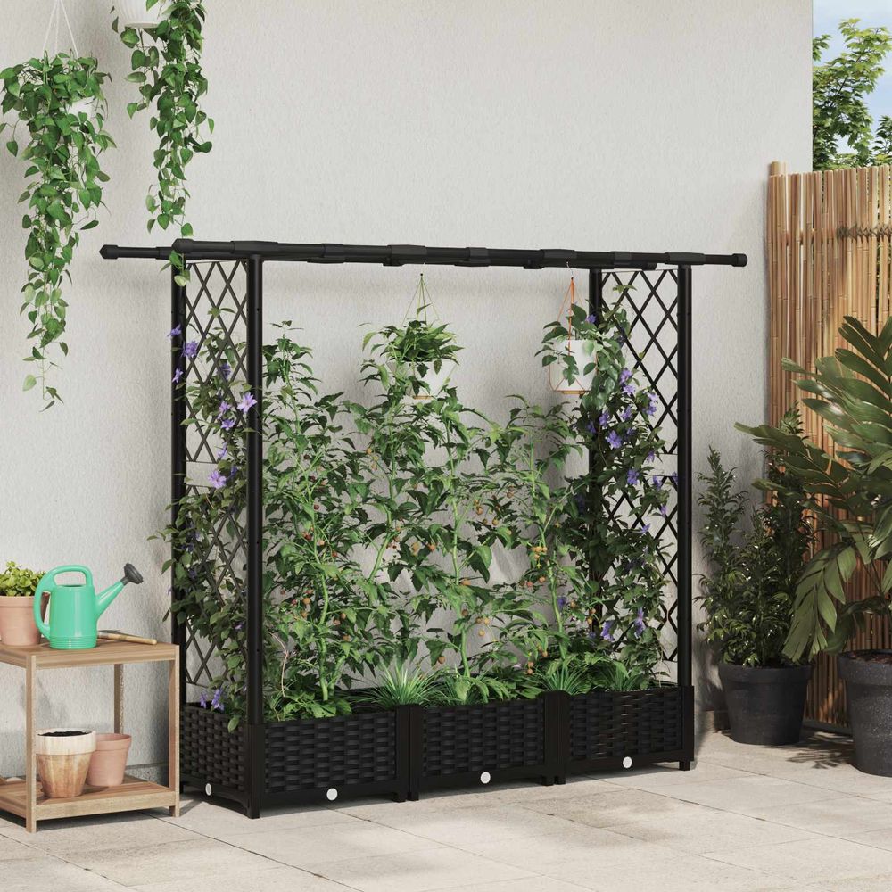 Jardinière surélevée toit plat et 2 treillis plastique aménagement extérieur 164cm noir