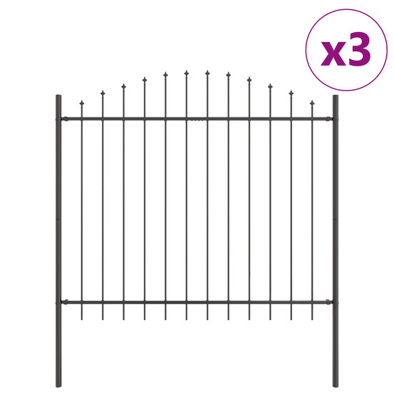 Clôture de jardin avec sommet arrondi gris 5,1x1,25 m acier