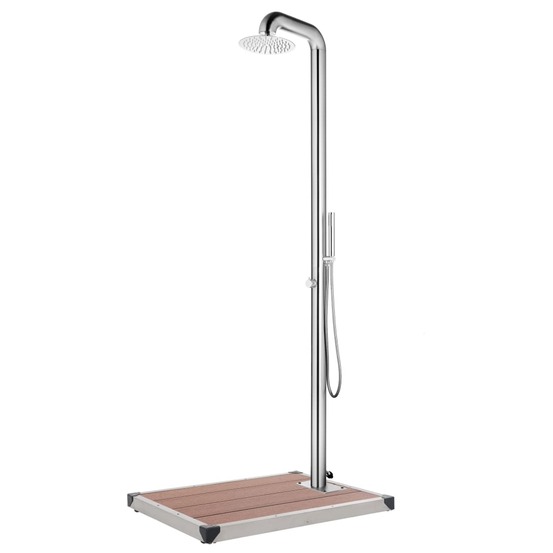 Douche de jardin avec base marron 230 cm acier inoxydable