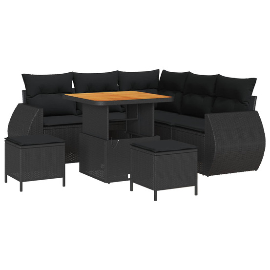 Ensemble de canapé de jardin avec coussin 8 pcs noir polyrotin