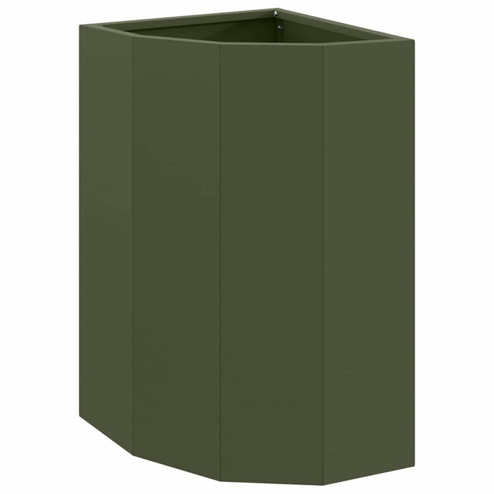 Jardinière d'extérieur d'angle vert olive 30 x 30 x 50 cm acier