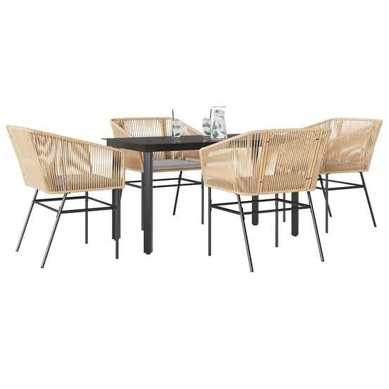 Ensemble à manger jardin coussins 5pcs marron poly rotin verre
