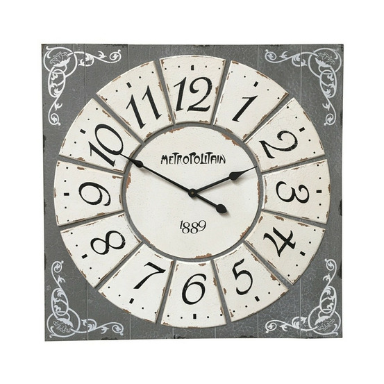 Grande horloge murale décorative vintage salon bois gris blanc 78cm