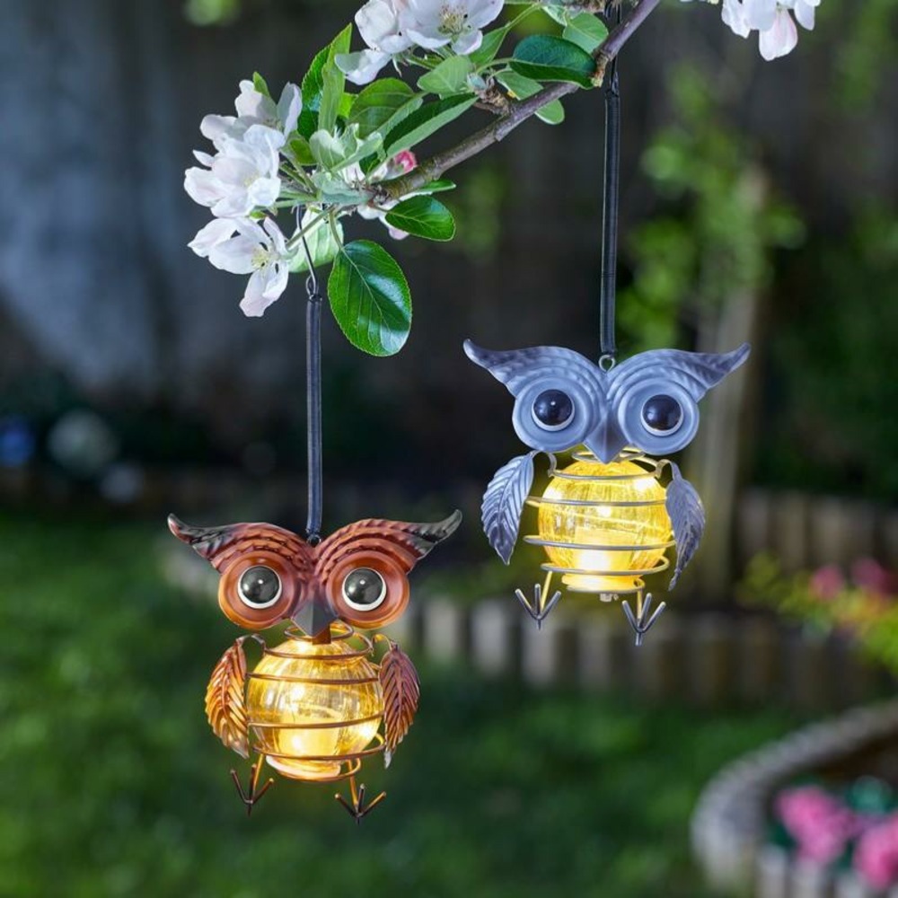 Chouette solaire métal lumineuse à suspendre boite de 2