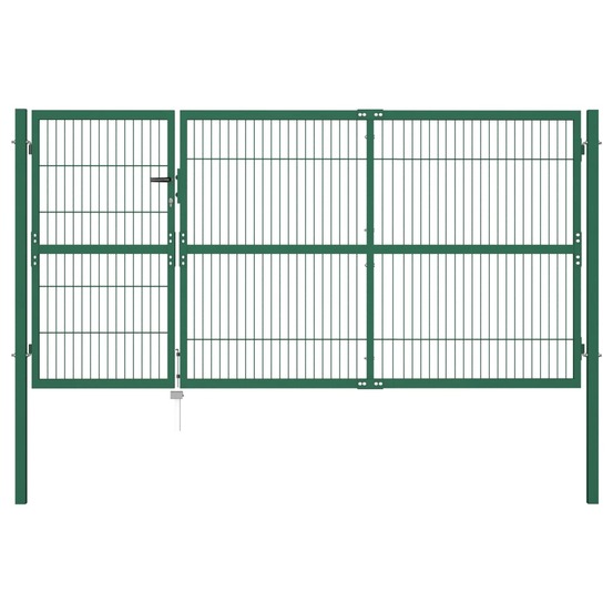 Portail de jardin avec poteaux 350 x 140 cm, acier vert