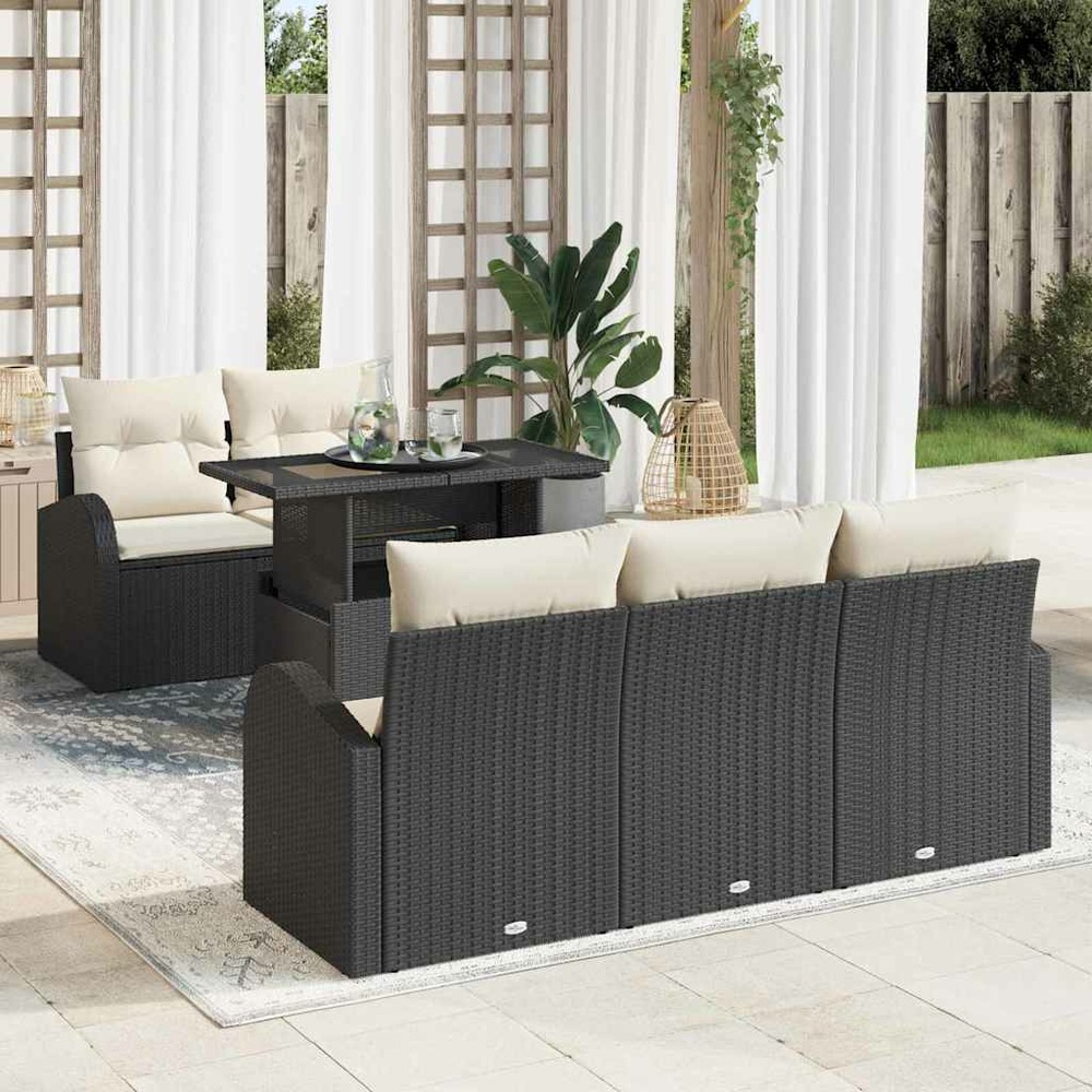 Ensemble de canapé de jardin avec coussin 6 pcs noir polyrotin