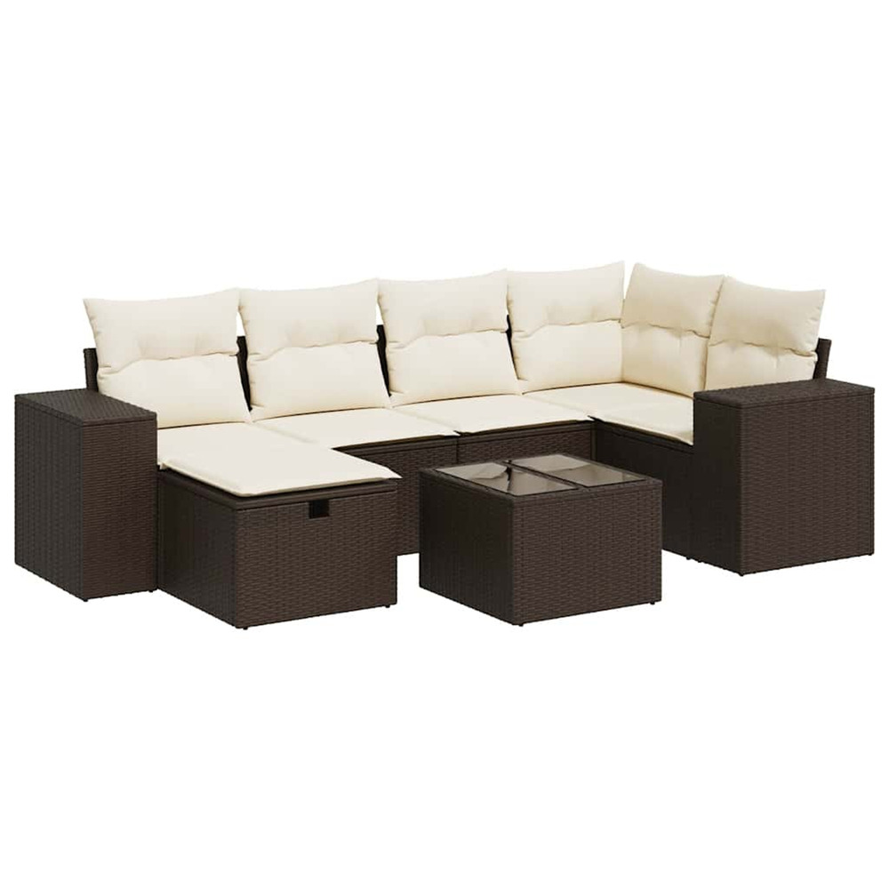 Salon de jardin avec coussins 7 pcs marron résine tressée