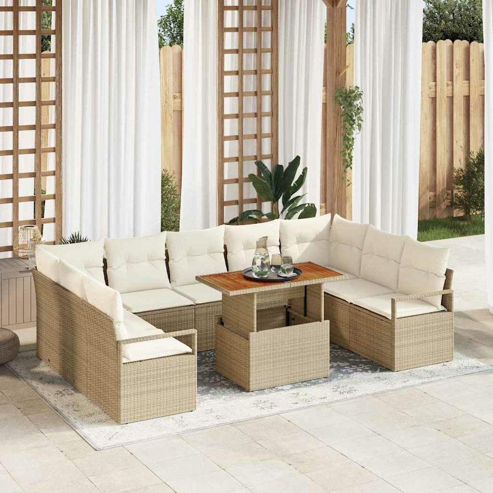 Ensemble de canapé de jardin 10 pcs beige poly rotin