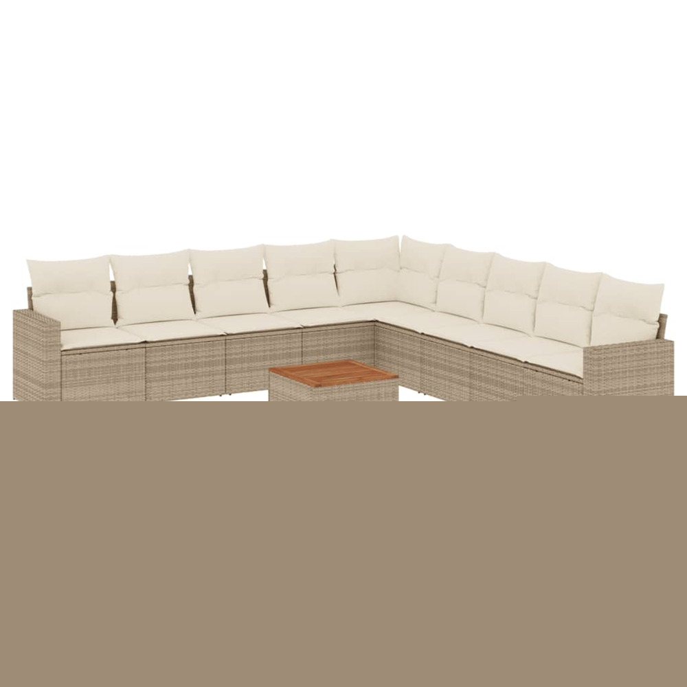 Salon de jardin avec coussins 10 pcs beige résine tressée
