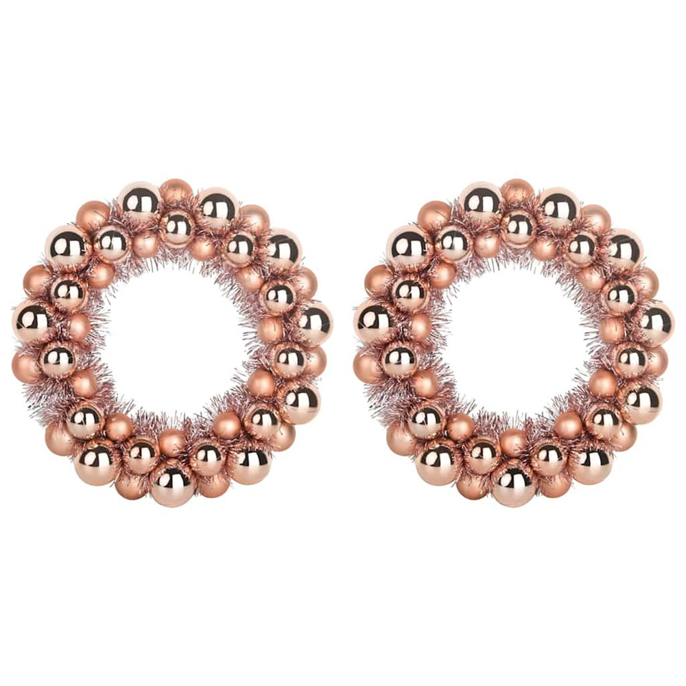Couronnes de boules de noël 2 pcs rose doré 33 x 33 x 7 cm