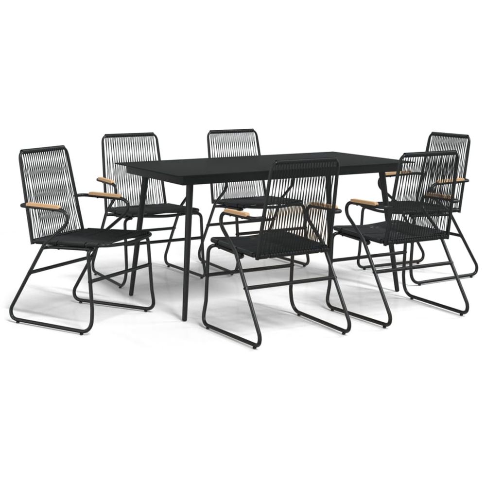 Ensemble à manger de jardin 7 pcs noir rotin pvc