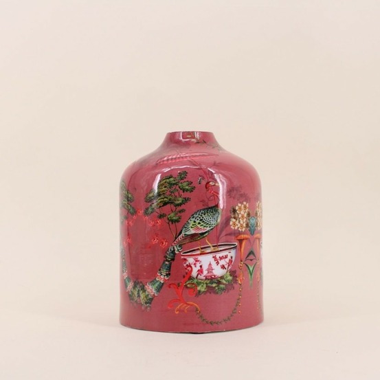 Vase col de cygne en métal laqué rose asian fauna 23cm