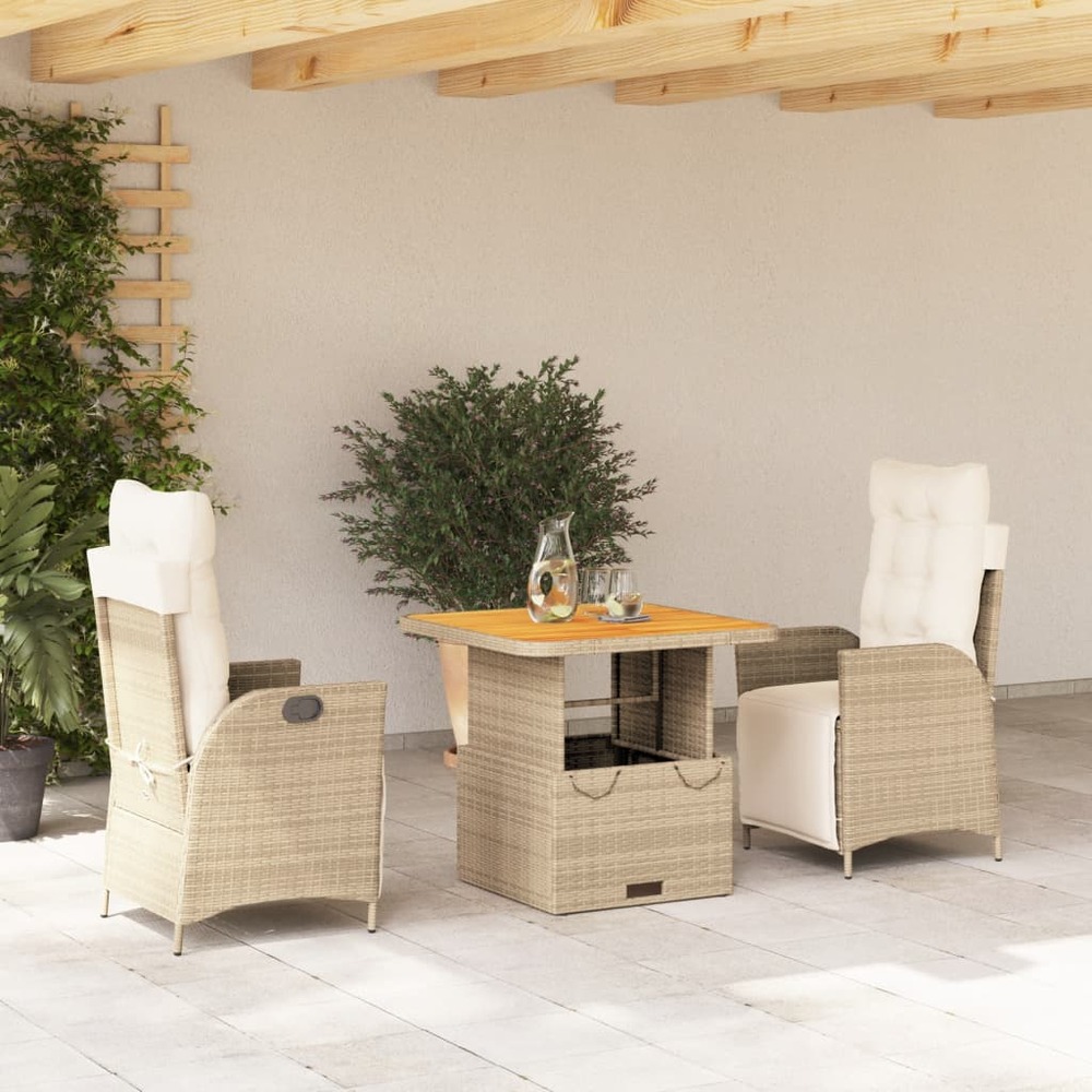 Ensemble à manger de jardin et coussins 3 pcs beige poly rotin