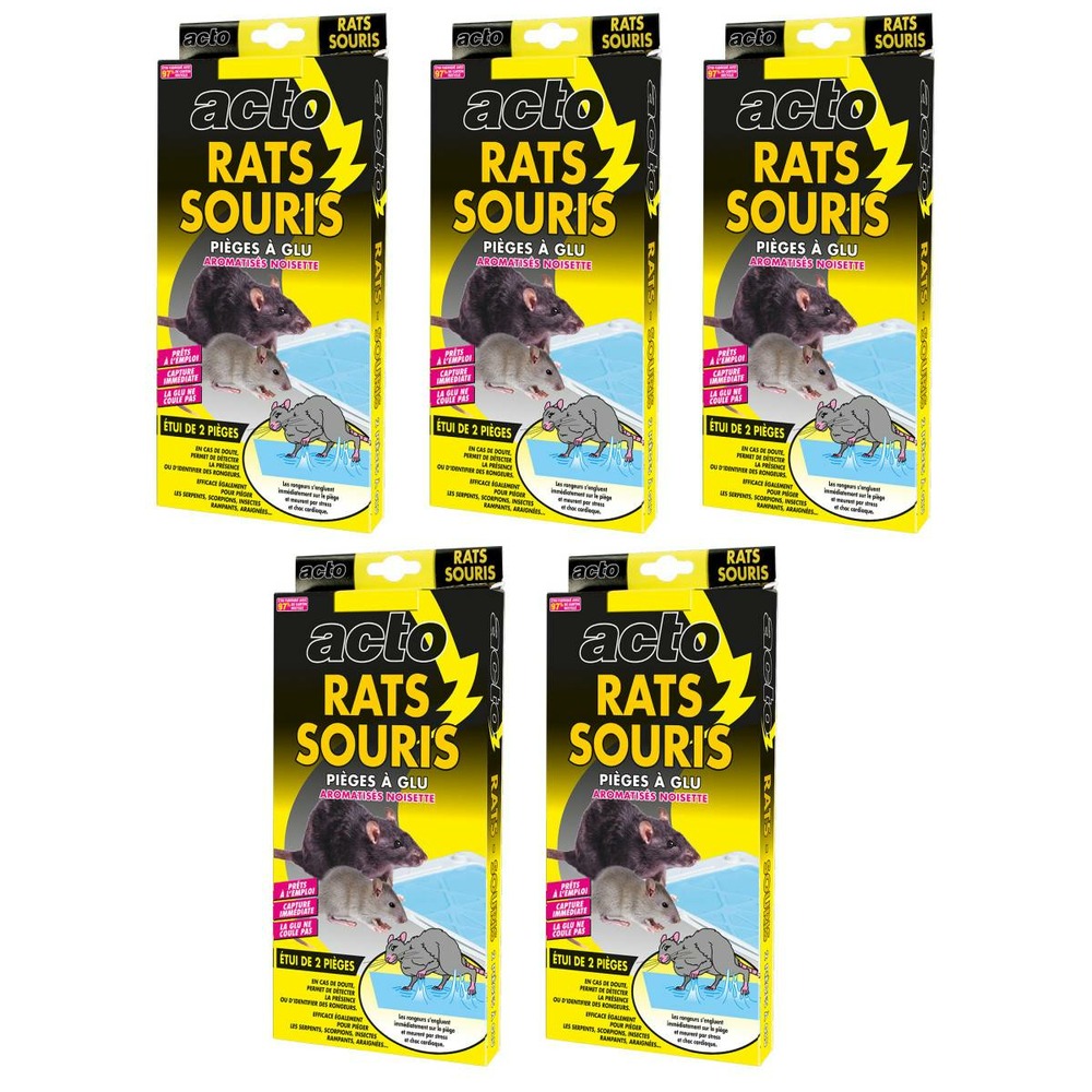 Lot de 5 pièges à glu (10 plaques) pour rats, souris & insectes