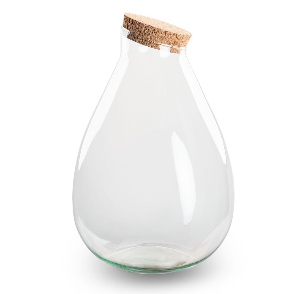 Bouteille terrarium en forme de goutte en verre recyclé avec bouchon liège, 2 tailles - pot de 37cm - terrarium diy