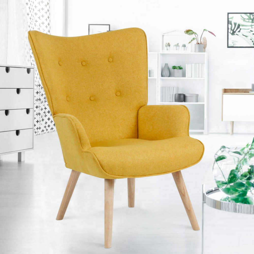 Fauteuil scandinave ivar en tissu jaune