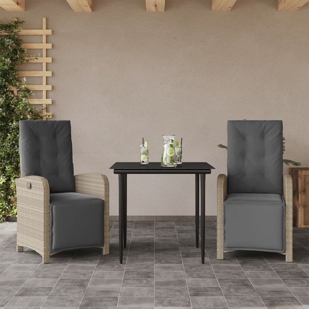 Ensemble de bistro 3 pcs et coussins gris clair résine tressée