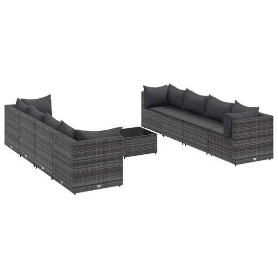 Salon de jardin 9 pcs avec coussins gris résine tressée