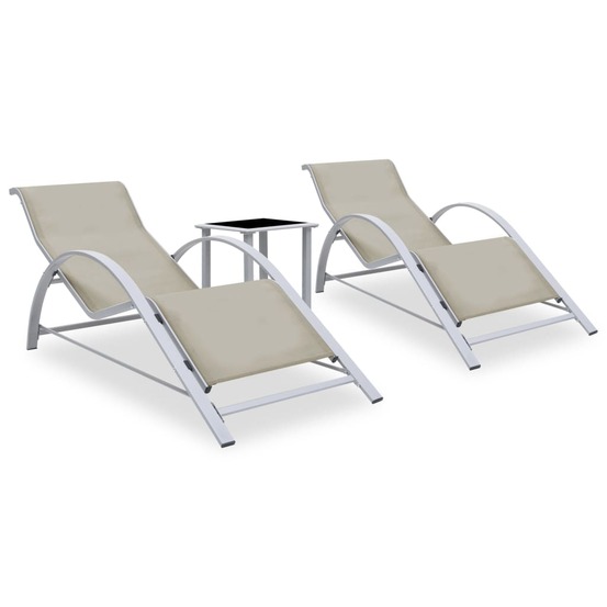 Lot de 2 transats chaise longue bain de soleil lit de jardin terrasse meuble d'extérieur avec table aluminium crème 02_001207