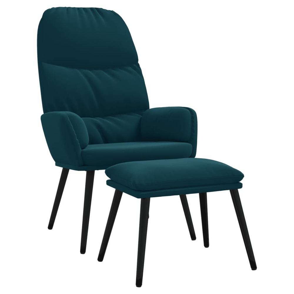 Chaise de relaxation avec tabouret bleu velours