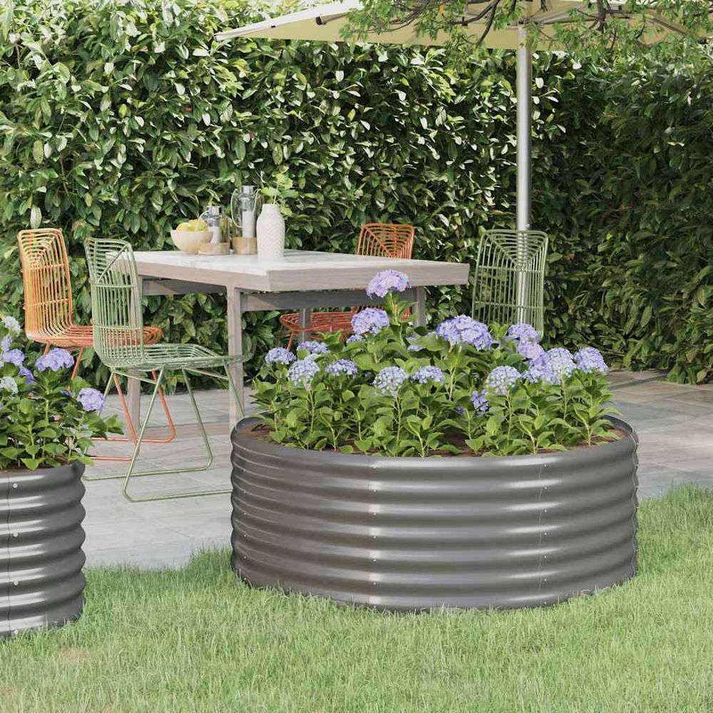 Bac potager surélevé rond acier galvanisé pour balcon terrasse gris 100x36 cm