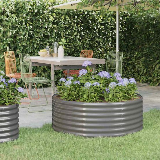 Bac potager surélevé rond acier galvanisé pour balcon terrasse gris 100x36 cm