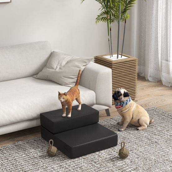 Escalier chien 2 marches similicuir pliable aide canapé 45x39x20cm noir - comfortxl pet living