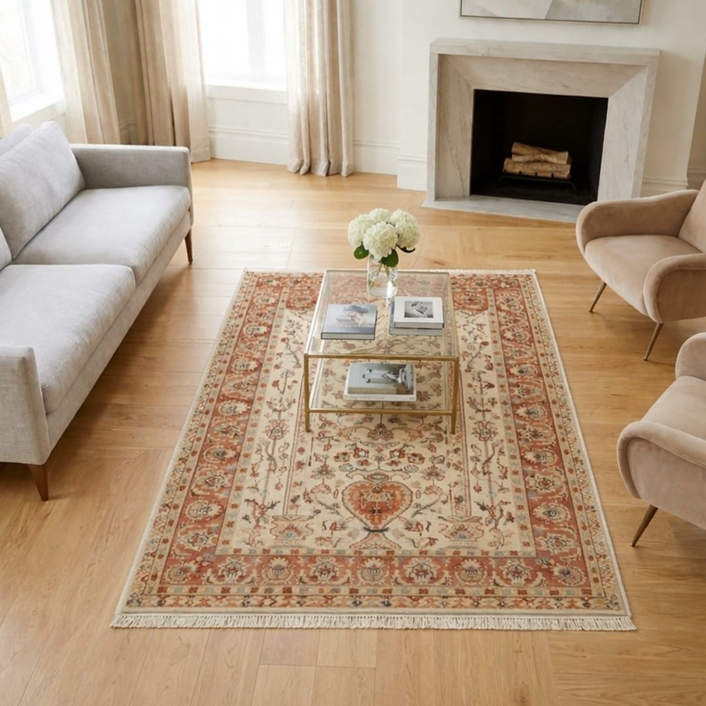 Authentique tapis d'orient 115x185 fait main en soie beige jihangir 42