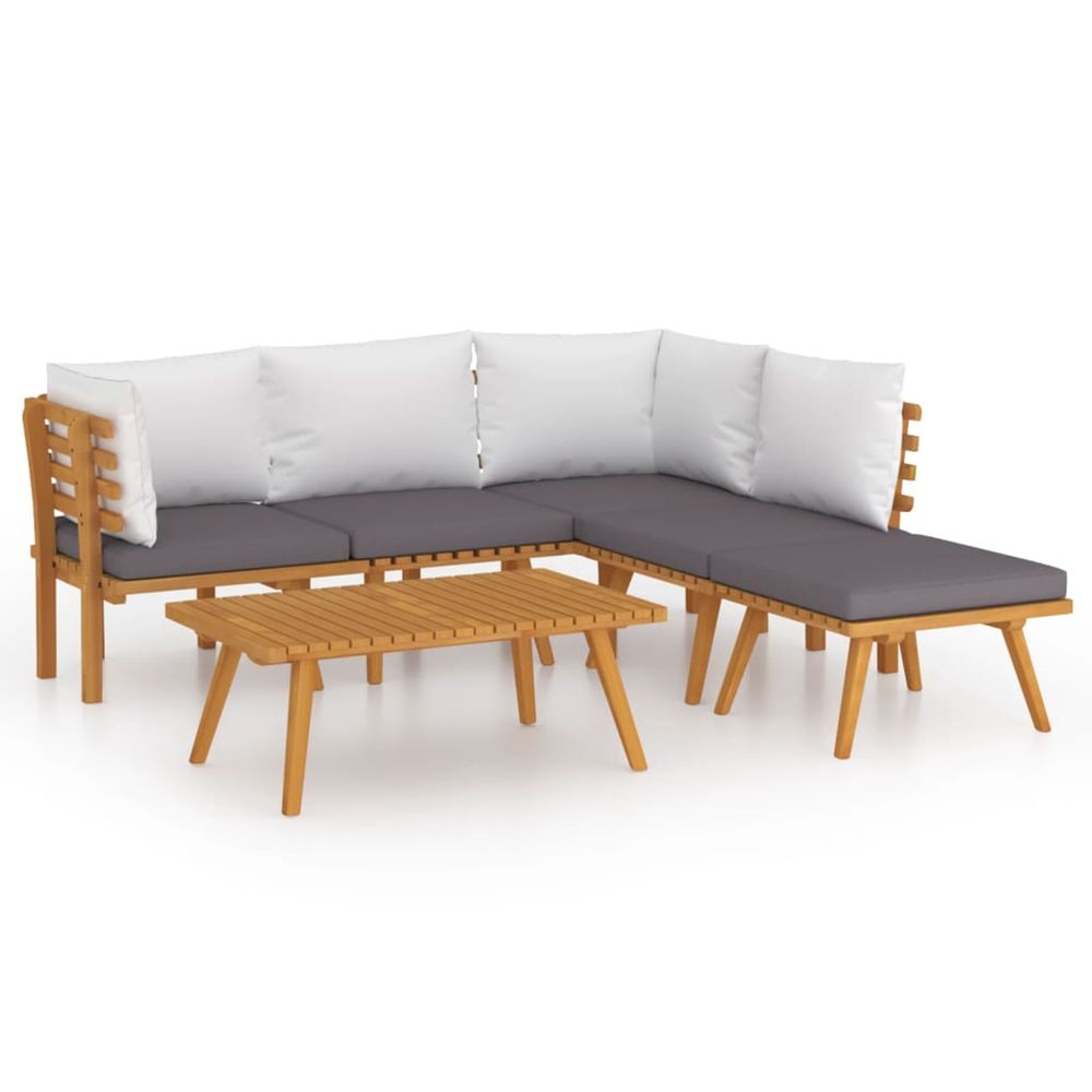 Salon de jardin 6 pcs avec coussins bois d'acacia solide