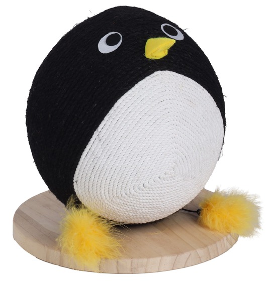 Balle a griffer pingouin pour chat avec corde 30cm