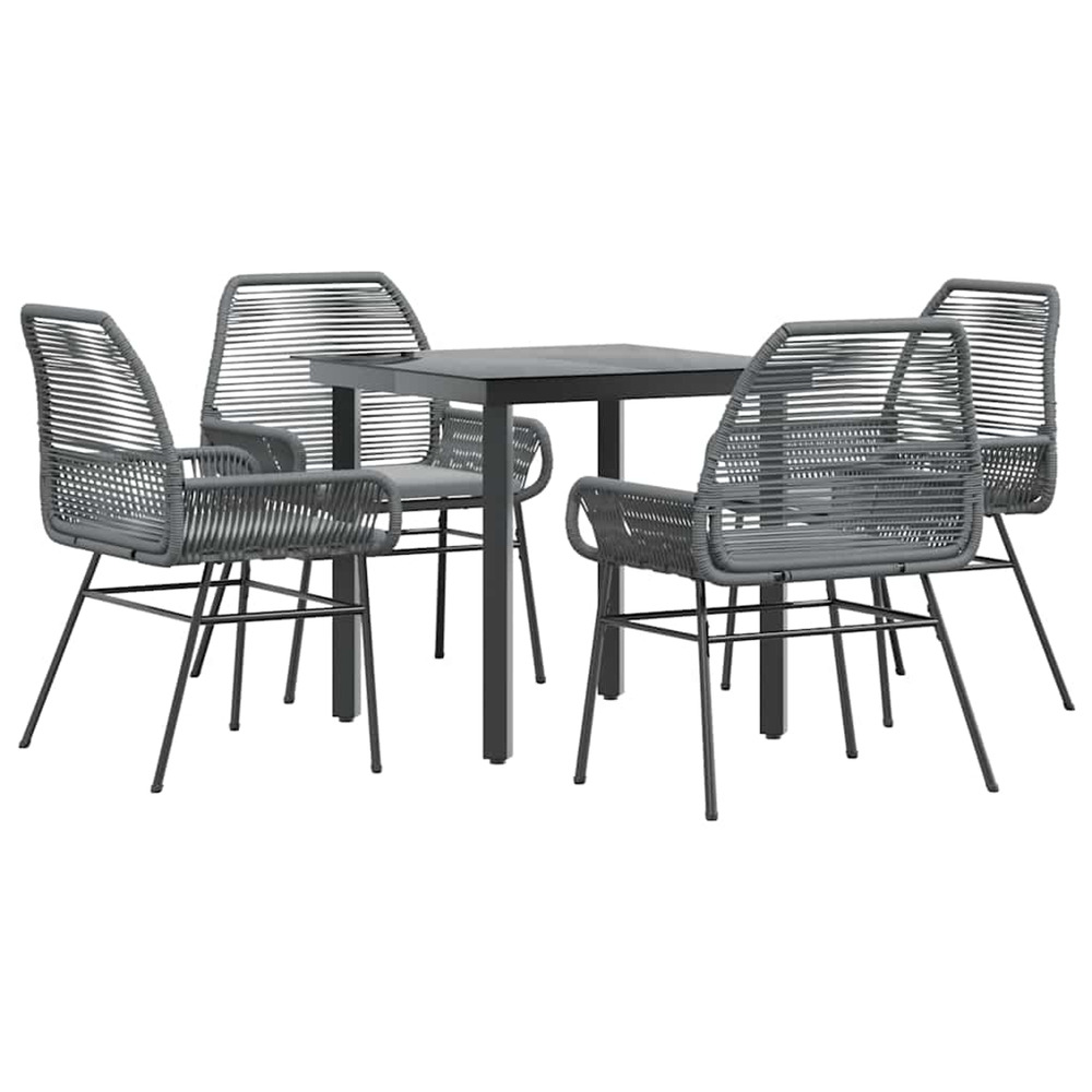 Ensemble à manger jardin coussins 5 pcs gris poly rotin verre