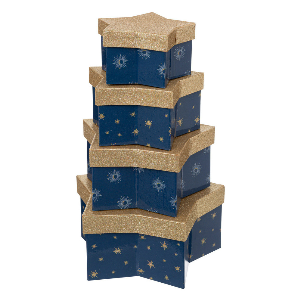 Lot de 4 boîtes étoiles doré et bleu nuit