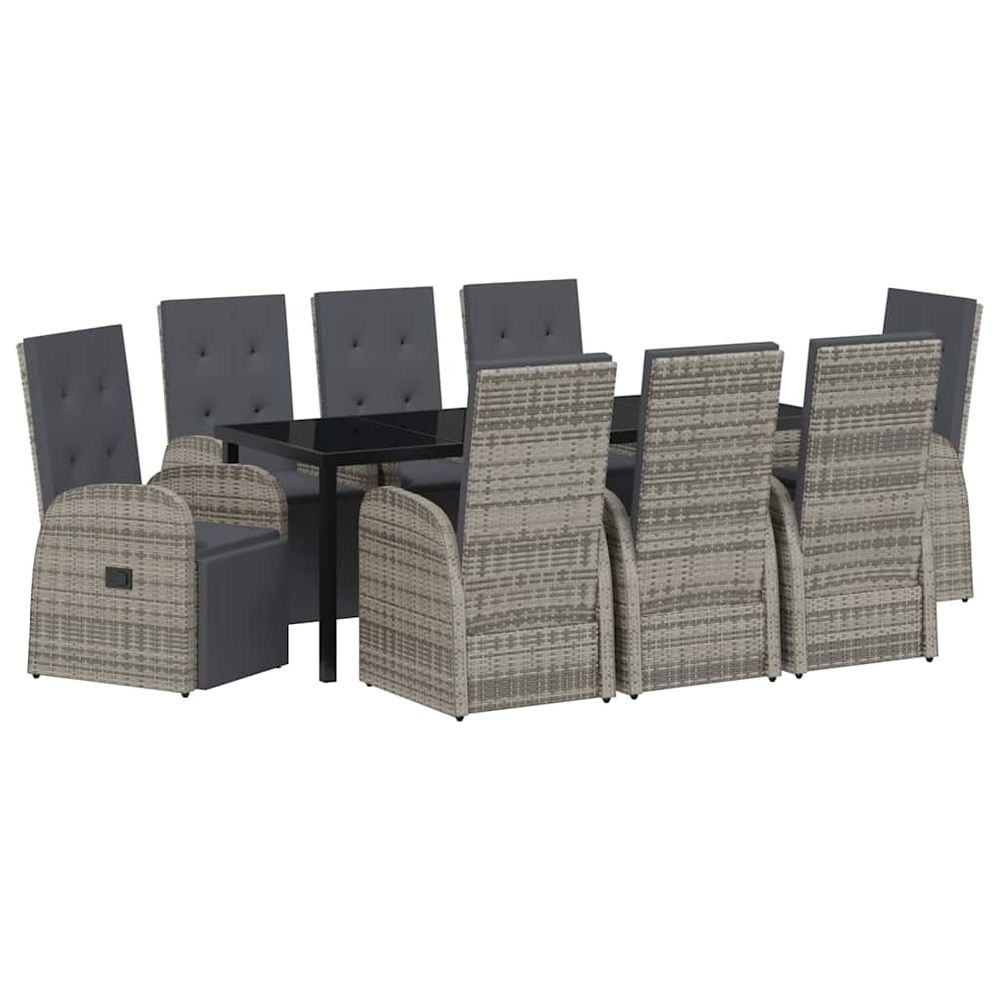 Ensemble de salle à manger pour jardin 9 pc gris polyrotin