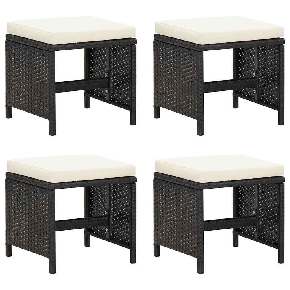 Tabourets de jardin lot de 4 avec coussins résine tressée noir