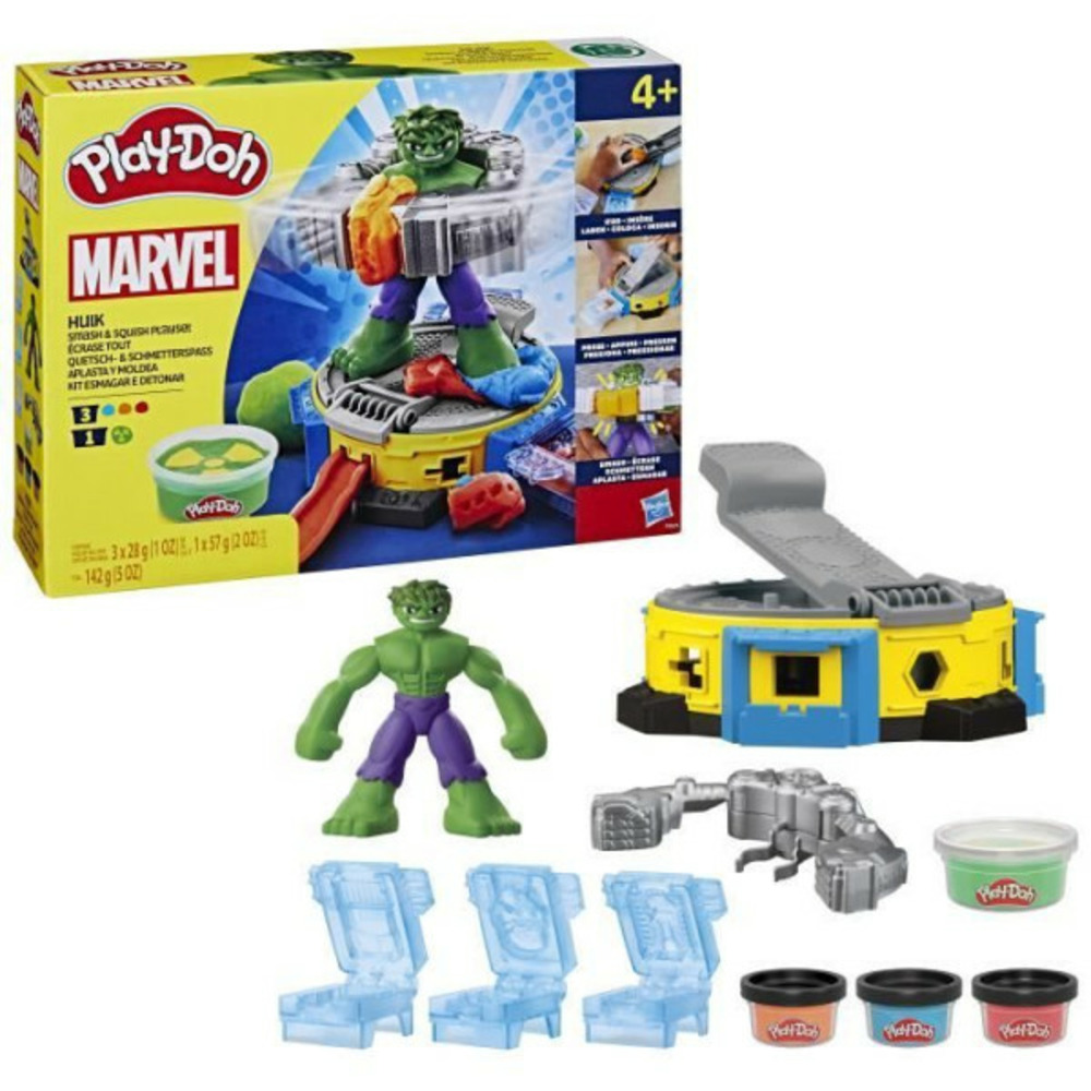 Play-doh hulk écrase tout, coffret pâte a modeler avec figurine hulk, a partir de 4 ans, marvel