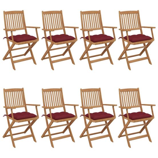 Chaises pliables de jardin lot de 8 avec coussins bois d'acacia