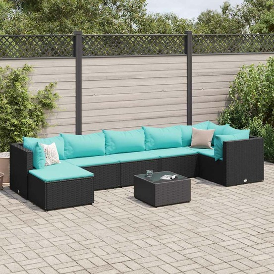 Salon de jardin 8 pcs avec coussins noir résine tressée
