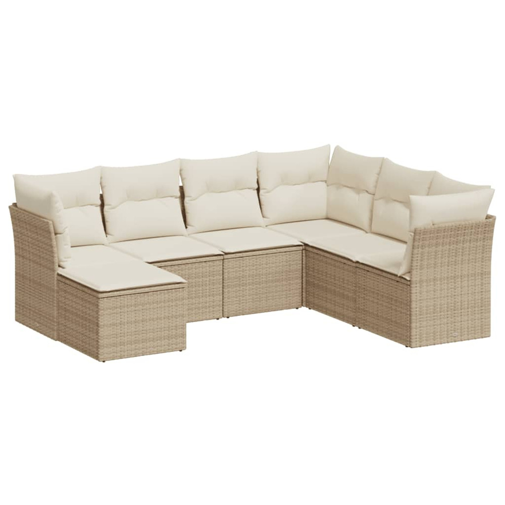 Salon de jardin avec coussins 7 pcs beige résine tressée