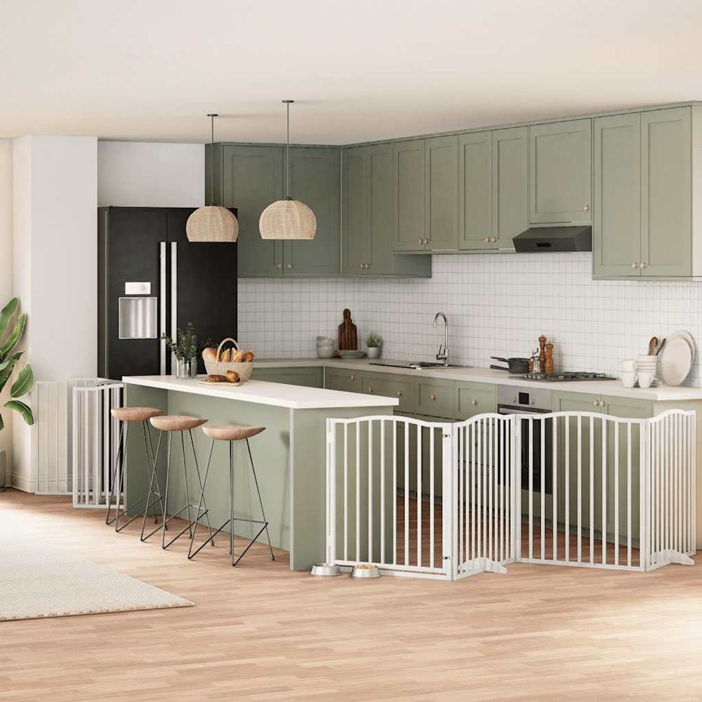 Barrière sécurité chien 12 panneaux bois pliable intérieur blanc 90cm