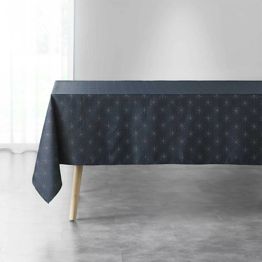 Nappe imprimée jacquard étoiles 140x300cm bleu