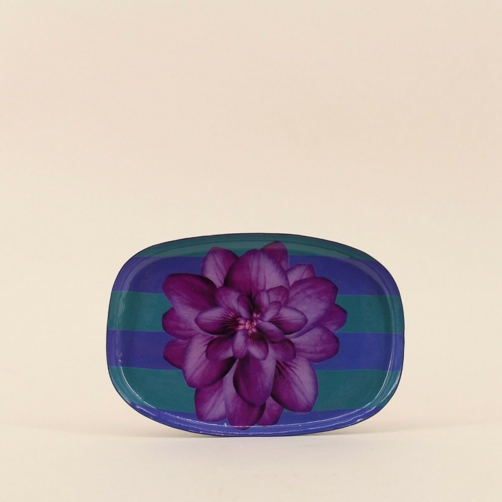 Plateau en métal laqué à rayures bleus / violettes 20x14cm