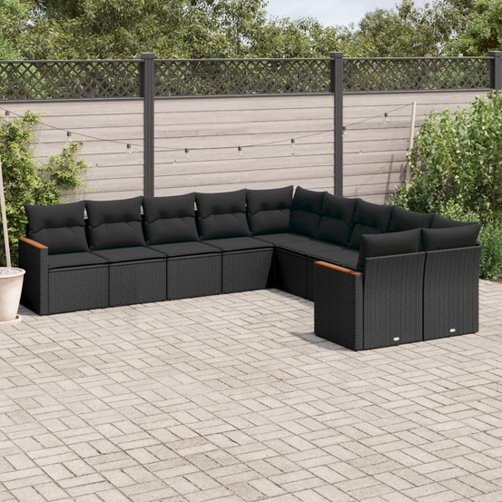 Salon de jardin 10 pcs avec coussins noir résine tressée