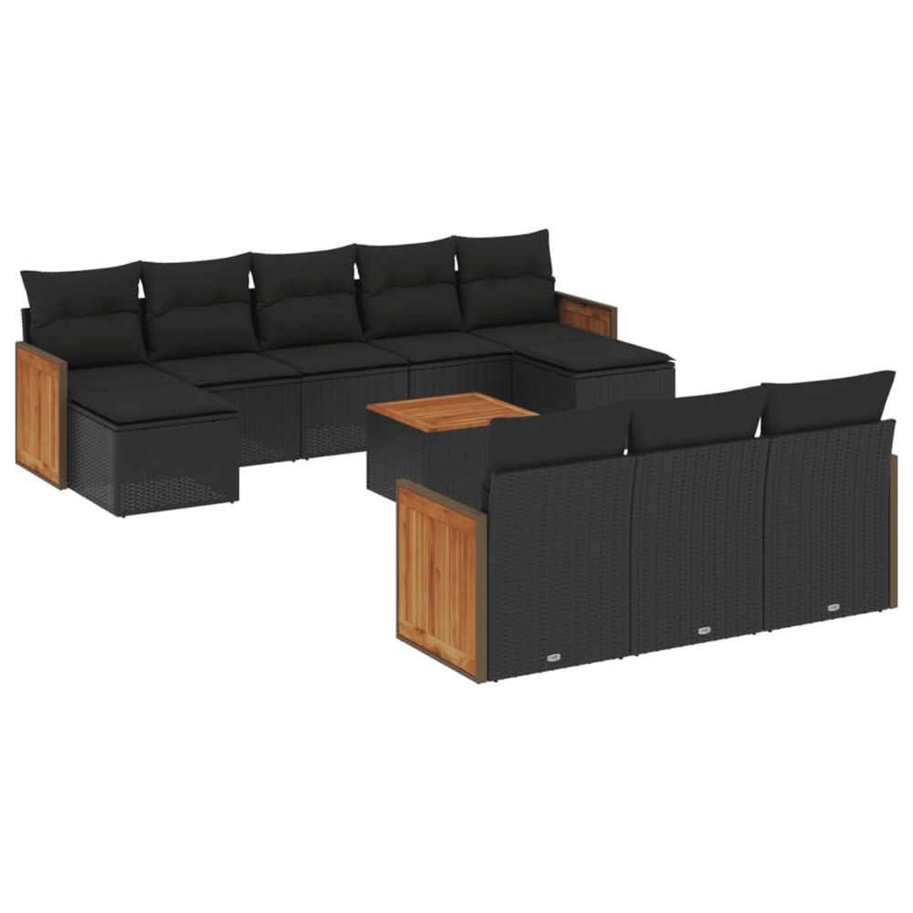 Salon de jardin 11 pcs avec coussins noir résine tressée
