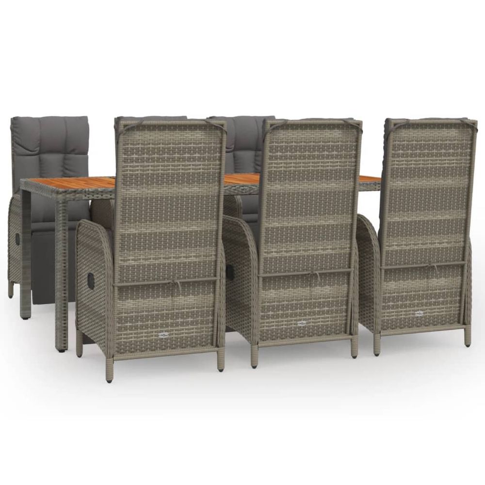 Ensemble à manger jardin et coussins 7 pcs gris rotin