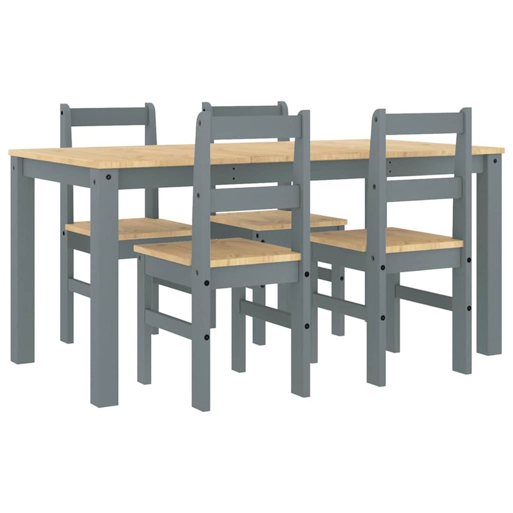 Ensemble à manger panama 5 pcs gris bois de pin massif