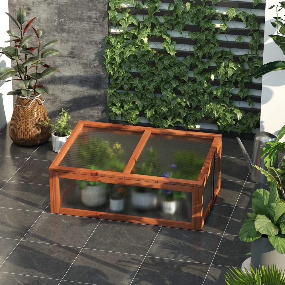 Mini serre de jardin bois et polycarbonate 100 x 65 x 40 cm marron protection semis - comfortxl outdoor living
