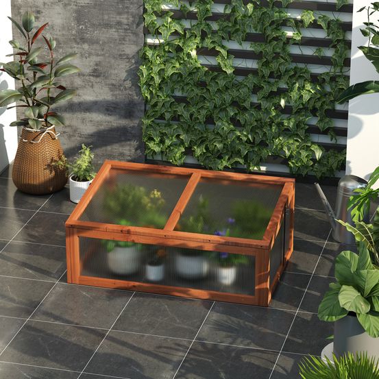 Mini serre de jardin bois et polycarbonate 100 x 65 x 40 cm marron protection semis - comfortxl outdoor living