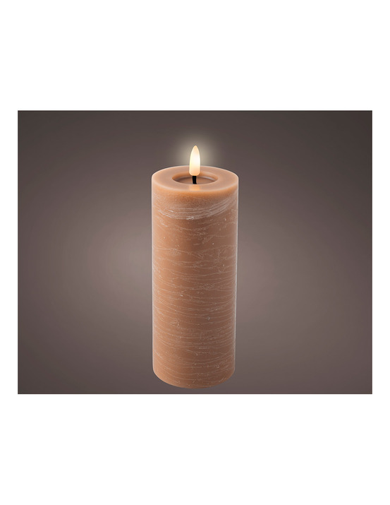 2 bougie en cire led marron, surface lisse, ø7x19cm. Lumineo