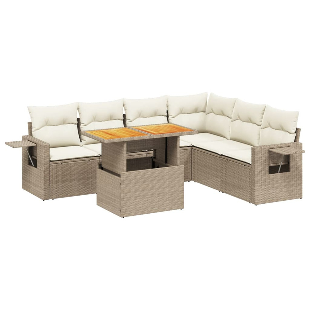 Salon de jardin avec coussins 7 pcs beige résine tressée